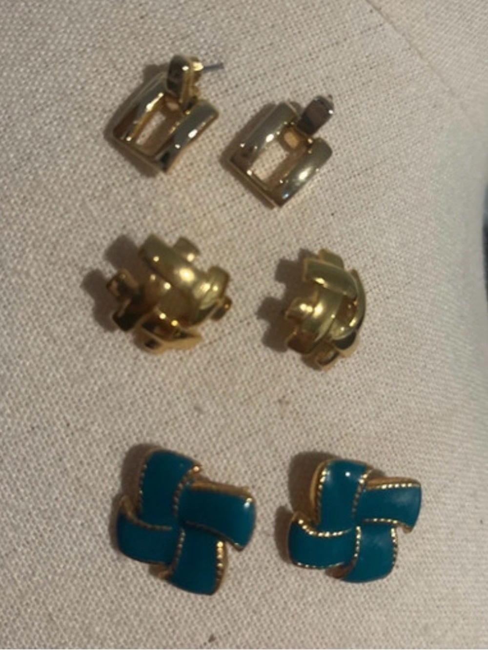 Gold and Teal Knot Stud Earring Set - Women Accessories